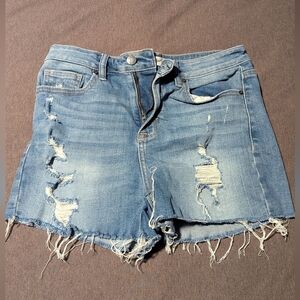 Carly Jean Los Angeles Distressed Light Blue Denim Jean Shorts